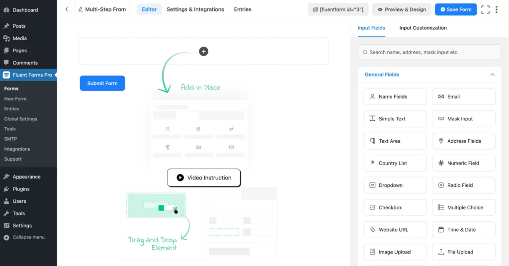 start creating your form using fluent forms